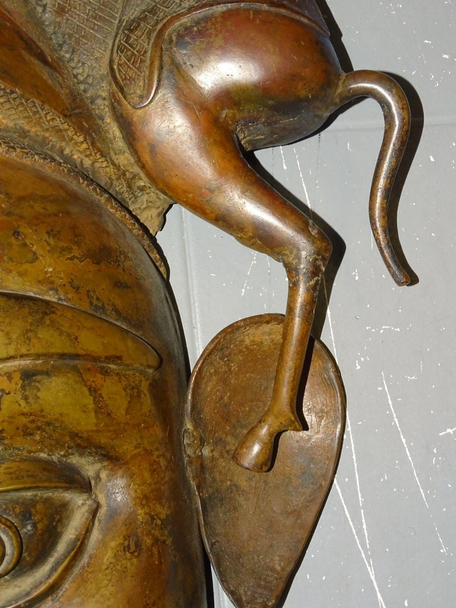 Grand masque Bamoun en bronze, cameroun, 87 cm-photo-5