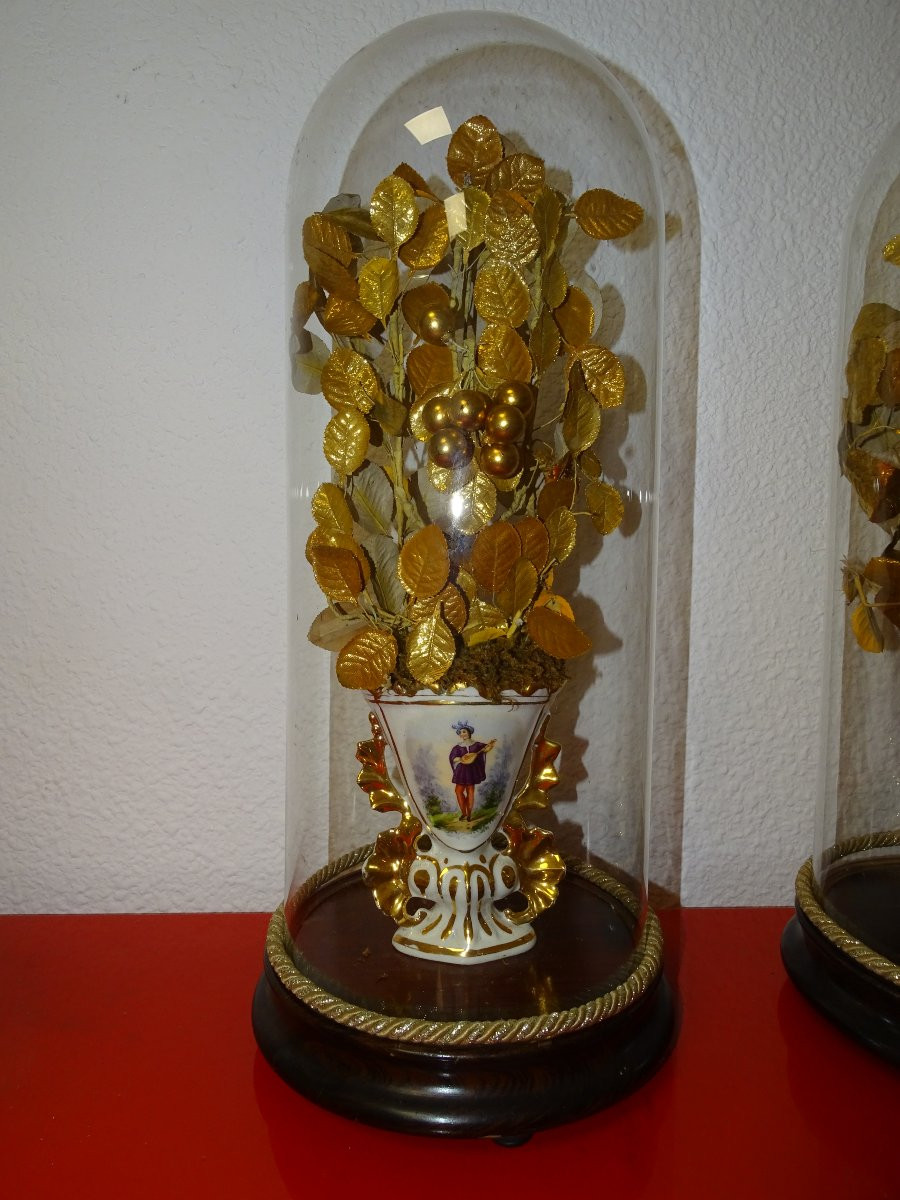 Paire de vases de mariée Vieux Paris avec globes, 52 cm-photo-2