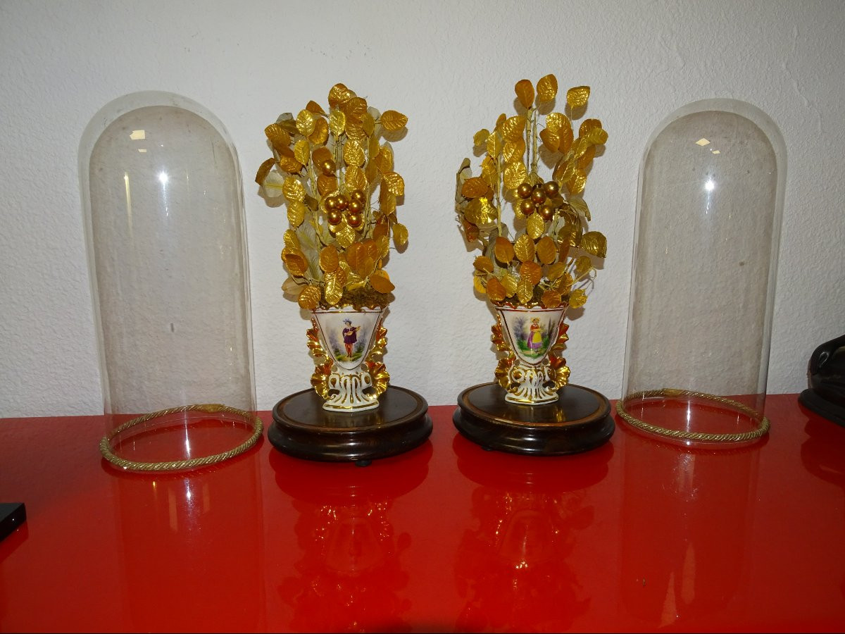 Paire de vases de mariée Vieux Paris avec globes, 52 cm-photo-4