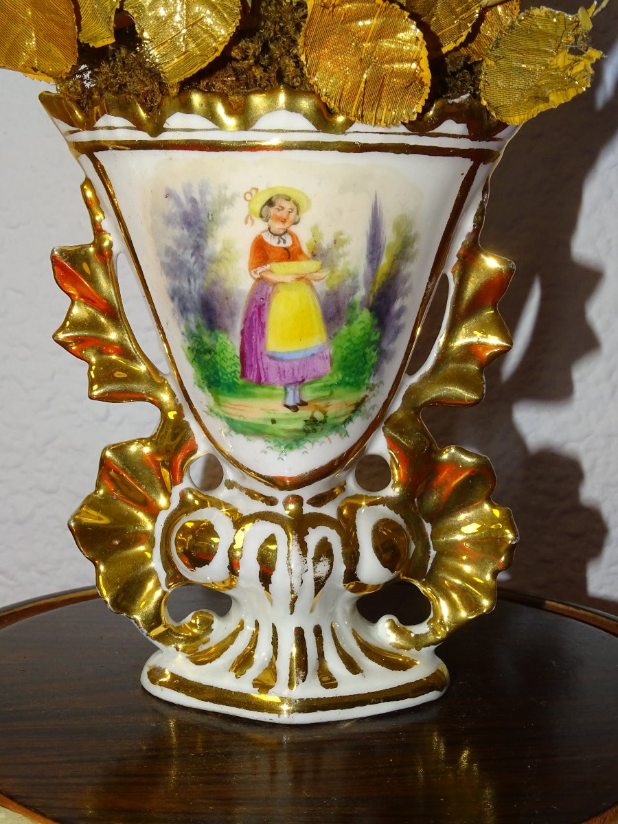 Paire de vases de mariée Vieux Paris avec globes, 52 cm-photo-3