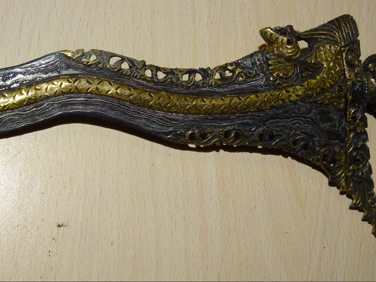 Kriss Or Kreiss, Dagger, Sword, Indonesia, Damascus Blade With Sheath, Late 19th Century.-photo-4