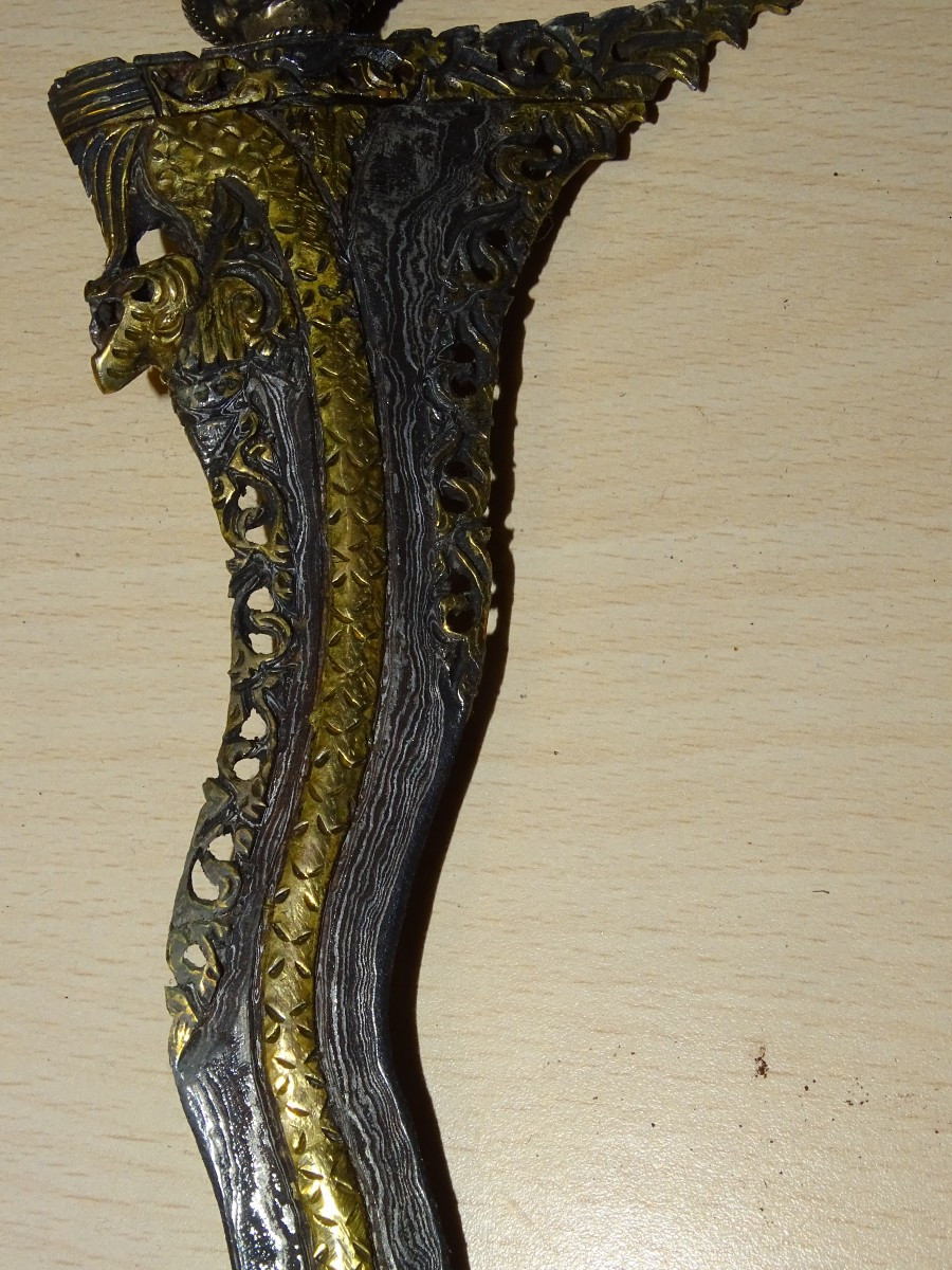 Kriss Or Kreiss, Dagger, Sword, Indonesia, Damascus Blade With Sheath, Late 19th Century.