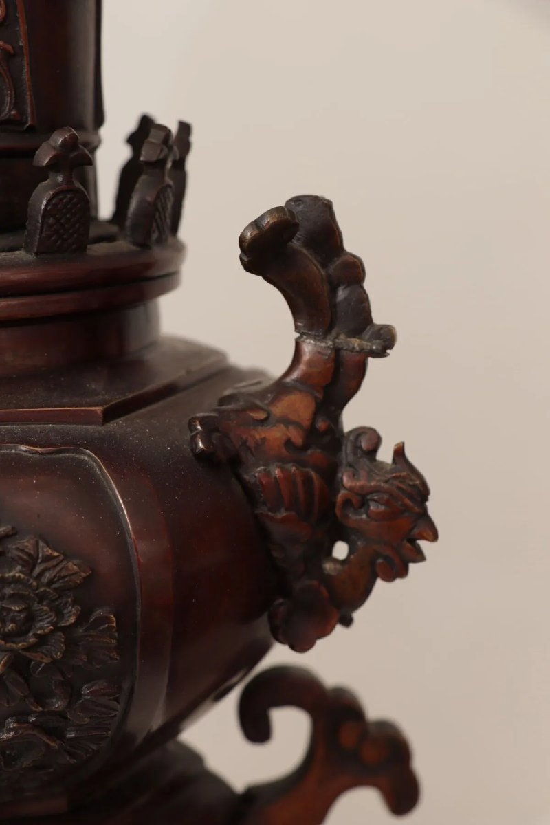 Japanese Bronze Perfume Burner Vase, 19th Century, Meiji Period (1868-1912)-photo-2