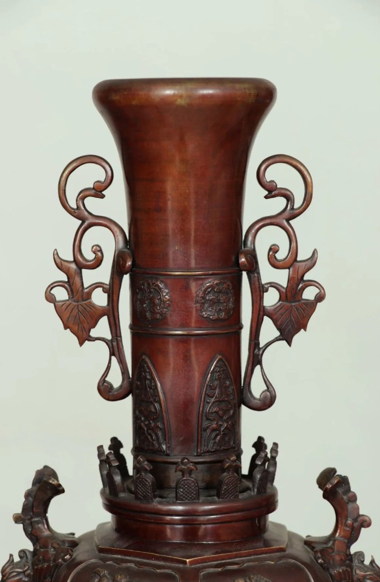 Japanese Bronze Perfume Burner Vase, 19th Century, Meiji Period (1868-1912)-photo-4