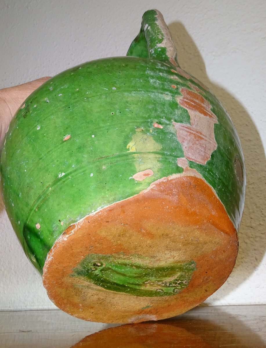  ORJOL ou GARGOULETTE Ancienne, Terre cuite vernissée Verte, Cruche, sud de la france, XIXème-photo-2