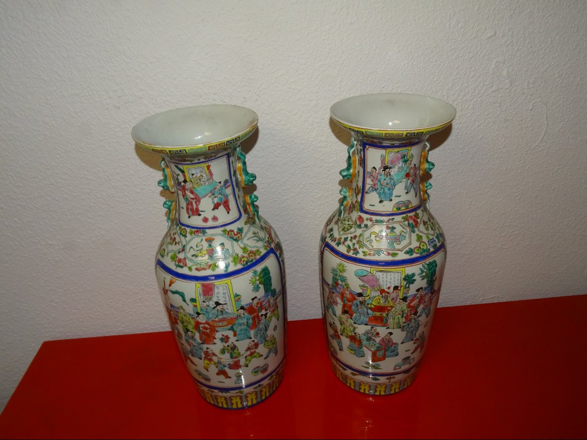 Pair Of Large Famille Rose Porcelain Vases, Qianlong Qing Dynasty, 1736-1795-photo-2