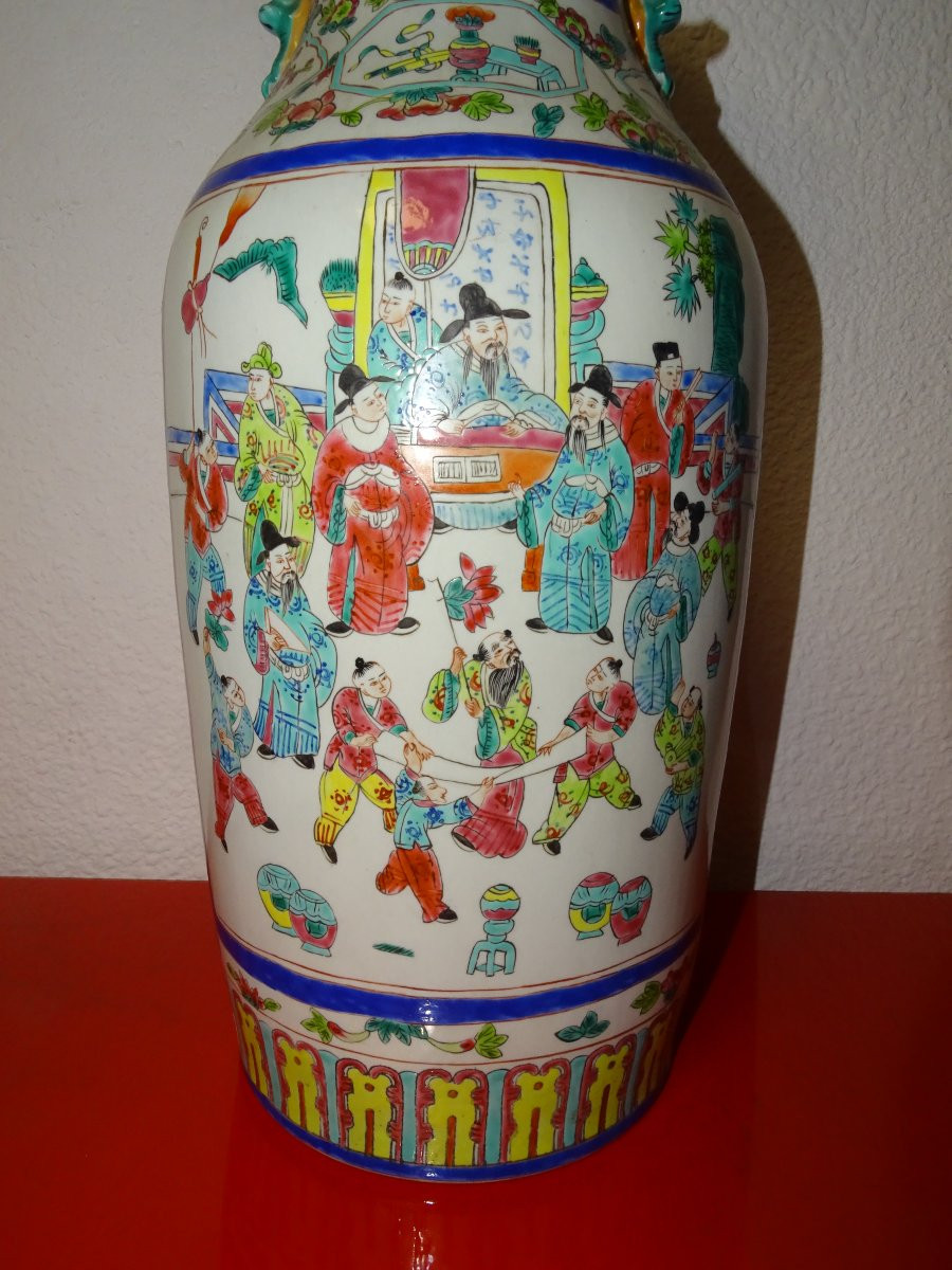 Pair Of Large Famille Rose Porcelain Vases, Qianlong Qing Dynasty, 1736-1795-photo-4