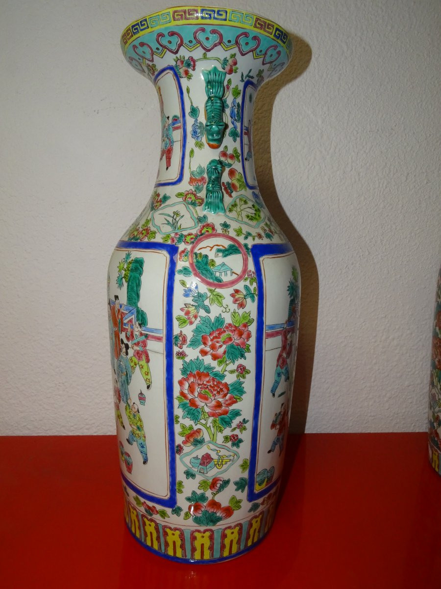 Pair Of Large Famille Rose Porcelain Vases, Qianlong Qing Dynasty, 1736-1795-photo-3