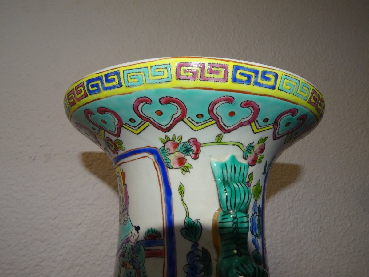 Pair Of Large Famille Rose Porcelain Vases, Qianlong Qing Dynasty, 1736-1795-photo-4