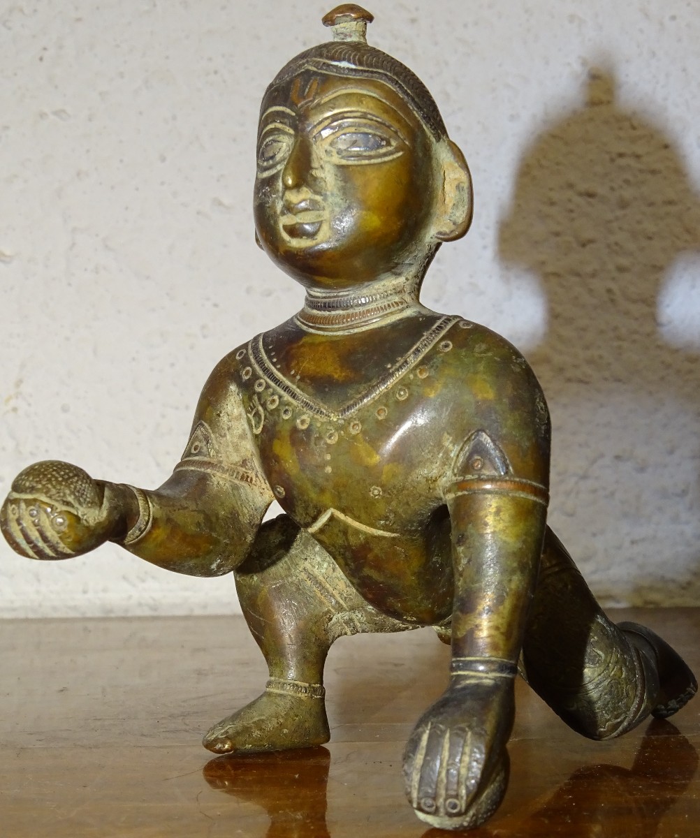 Bronze Of Balakrishna With Silver Inclusion, India, Orissa, 16th-17th Century, Double Signature