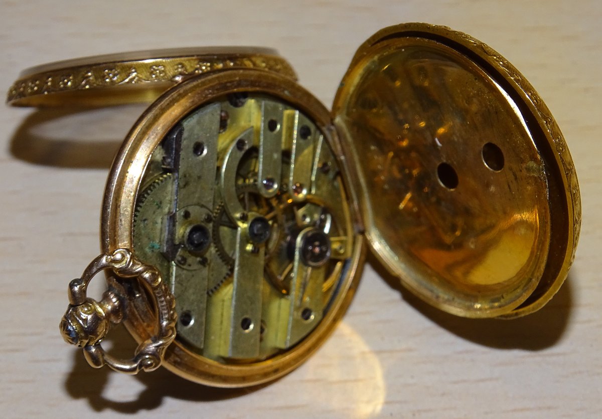 Montre Gousset Femme En Or, poinçon tete de cheval, 30 grammes-photo-3