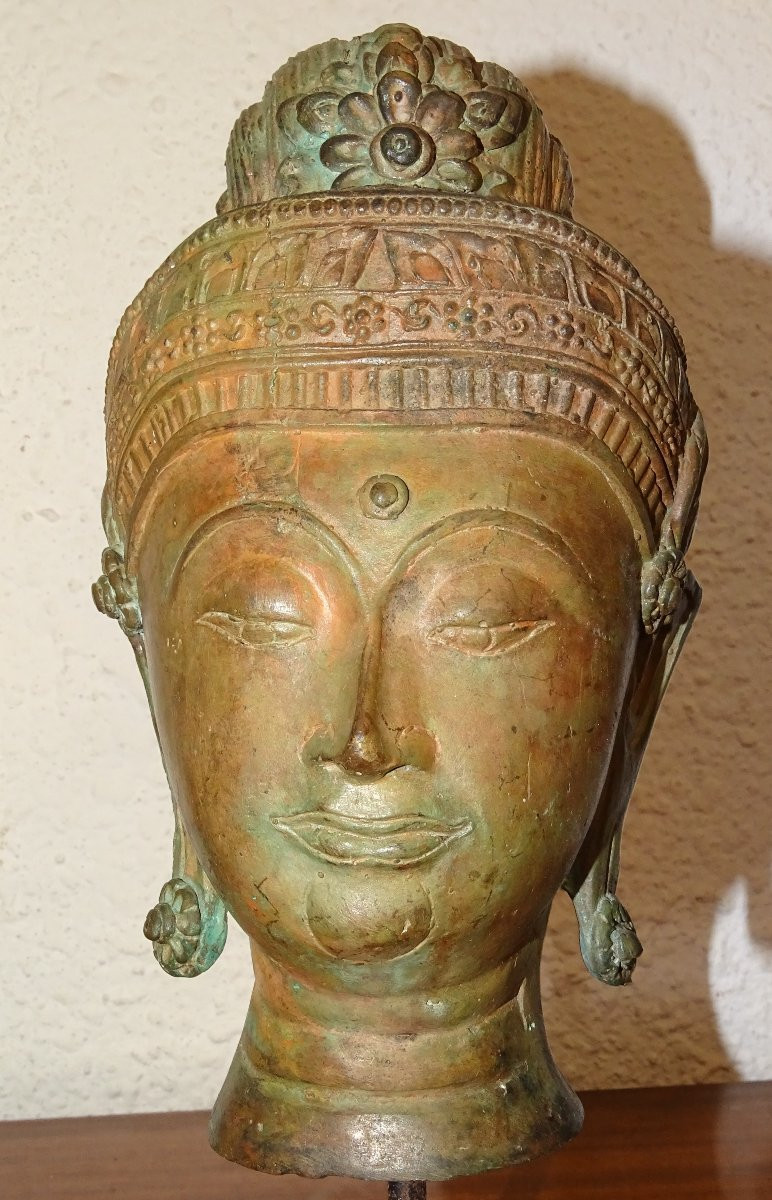 Tête de Bouddha en bronze, Royaume d'Ayutthaya-photo-2