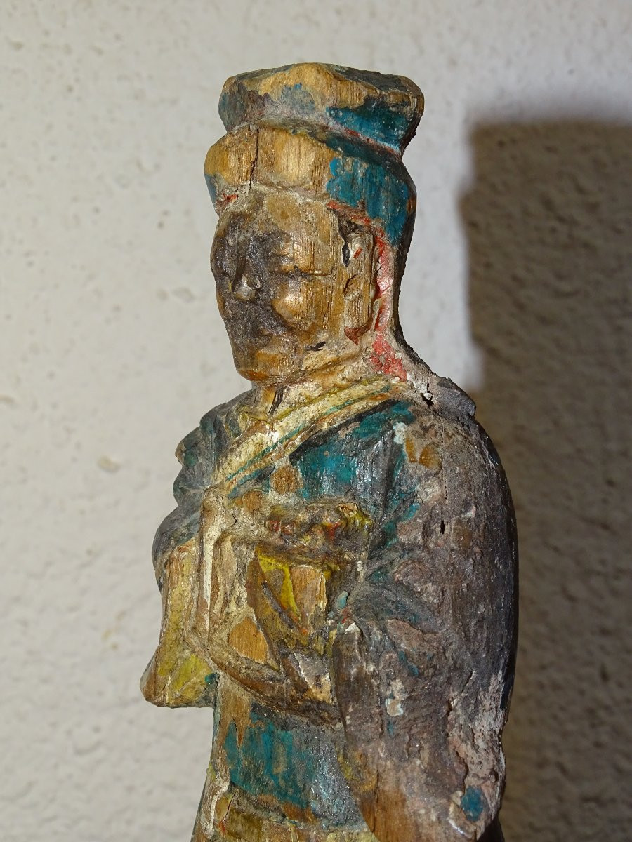 Ancient Statue Of A Buddhist Altar Dignitary, China Or Japan-photo-4