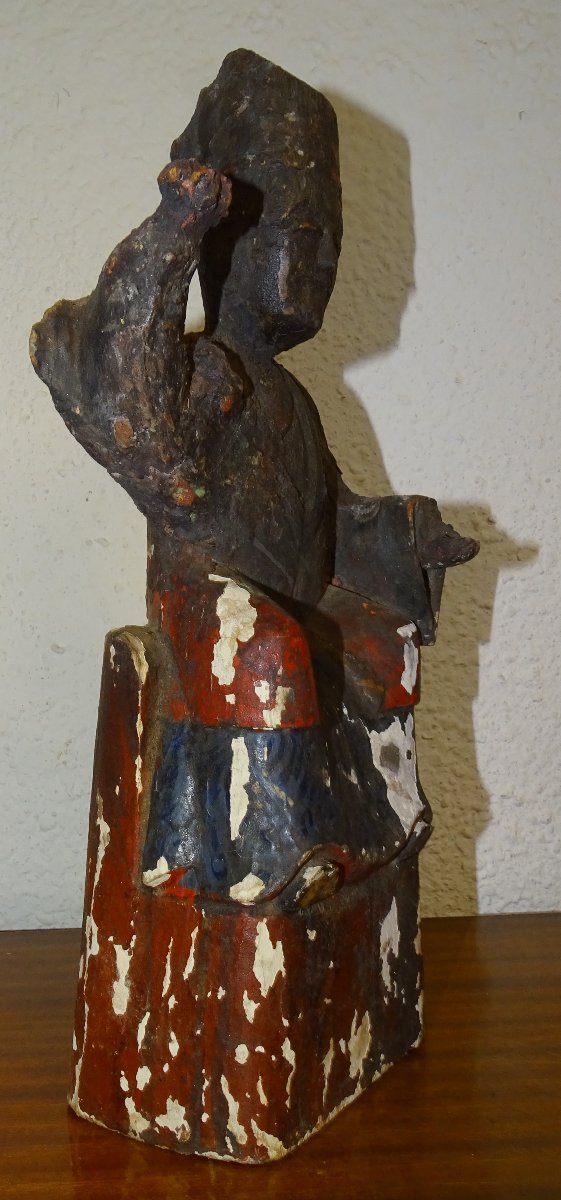 ancienne statue de dignitaire d'autel bouddhique, chine ou japon-photo-2