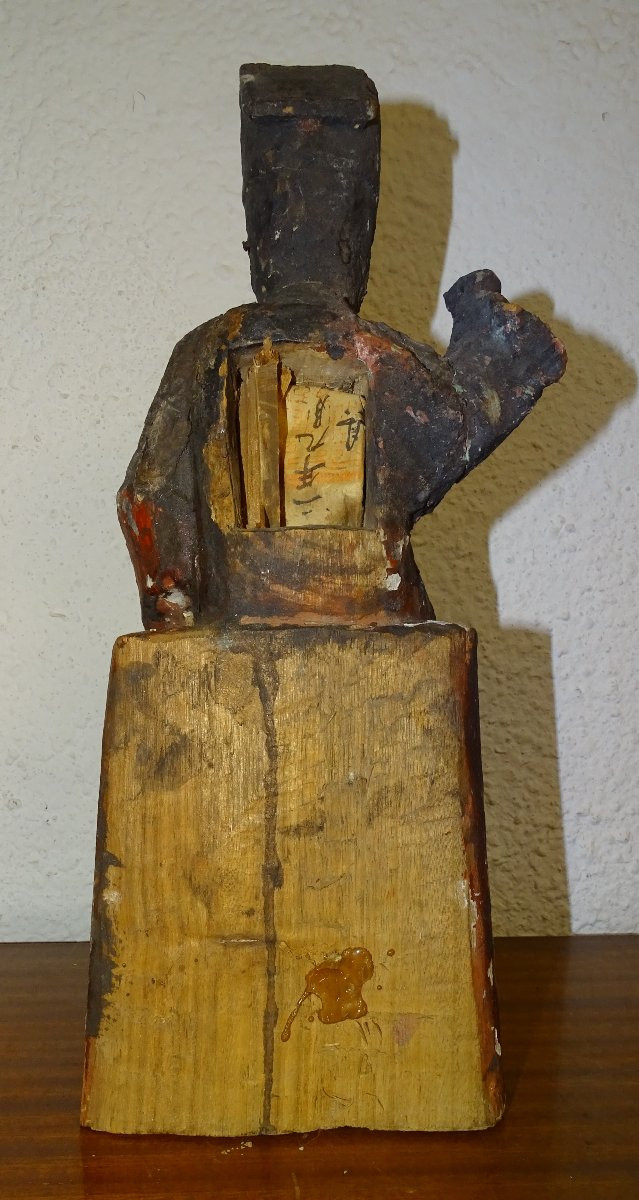 ancienne statue de dignitaire d'autel bouddhique, chine ou japon-photo-3