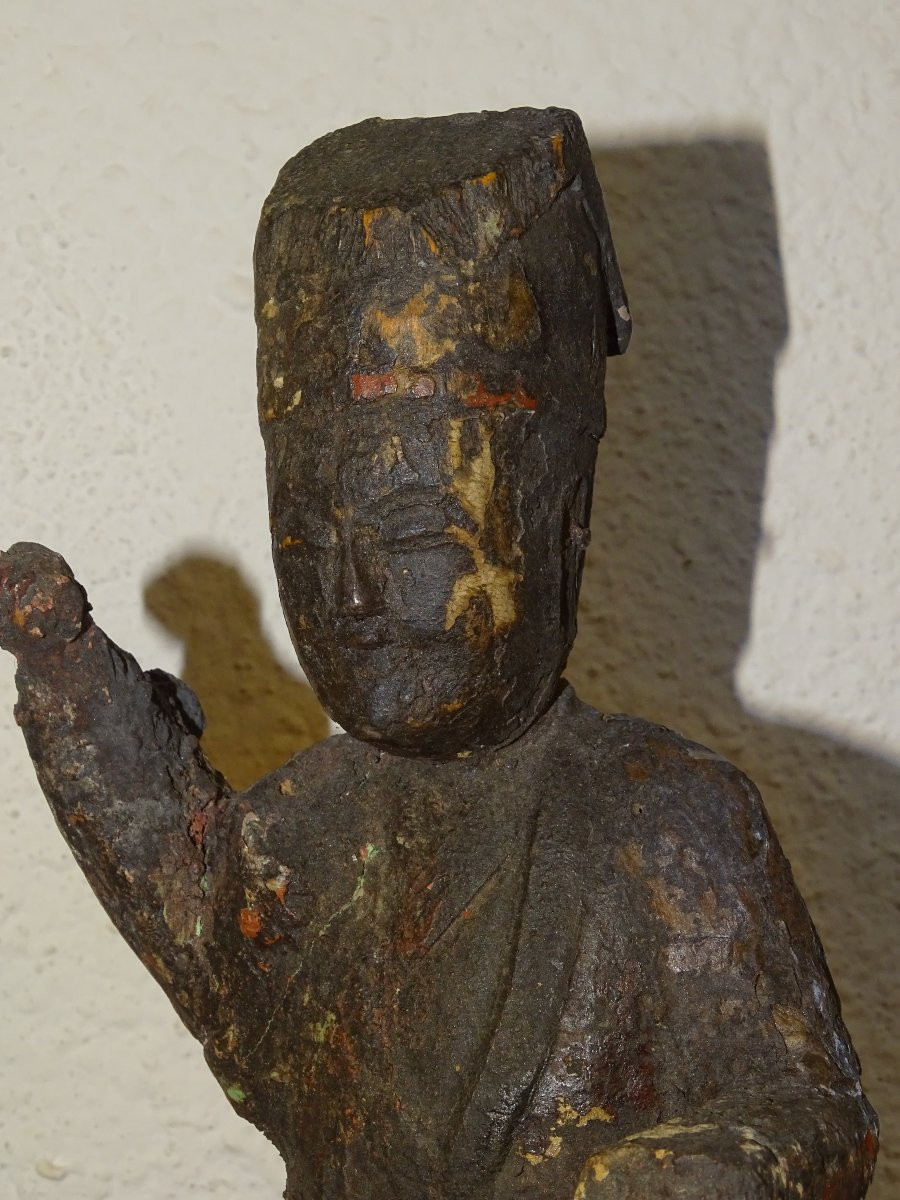 ancienne statue de dignitaire d'autel bouddhique, chine ou japon-photo-2