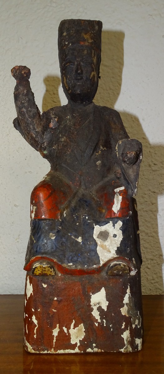 ancienne statue de dignitaire d'autel bouddhique, chine ou japon