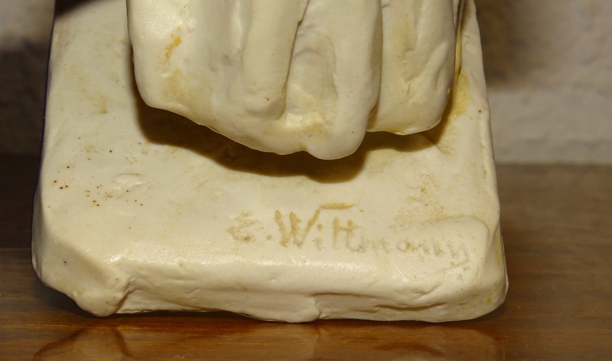 Gres Mougin Signed Ernest Wittmann, Early 20th Century, Old Woman Returning From The Market-photo-1