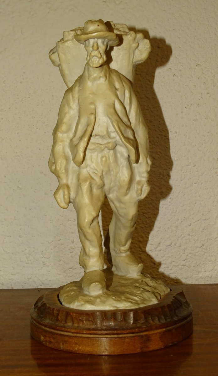 Gres Mougin Signed Ernest Wittmann, l'Homme à La Hotte 2, Early 20th Century-photo-2
