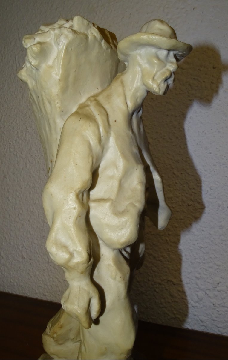 Gres Mougin Signed Ernest Wittmann, l'Homme à La Hotte 2, Early 20th Century-photo-4