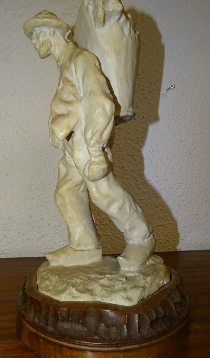 Gres Mougin Signed Ernest Wittmann, l'Homme à La Hotte 2, Early 20th Century-photo-2