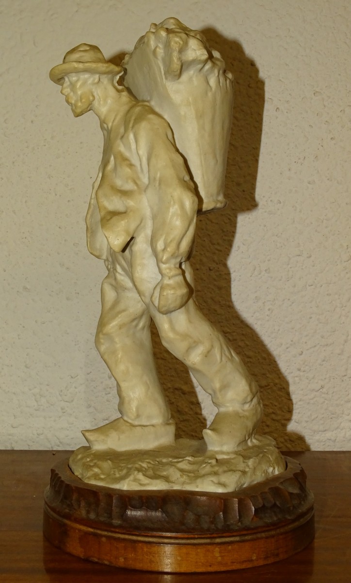 Gres Mougin Signed Ernest Wittmann, l'Homme à La Hotte 2, Early 20th Century