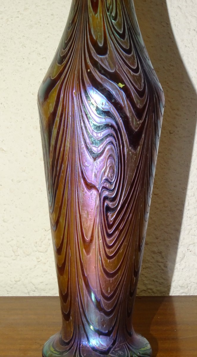 grand vase loetz ou kralik, 36 cm époque 1900-photo-3