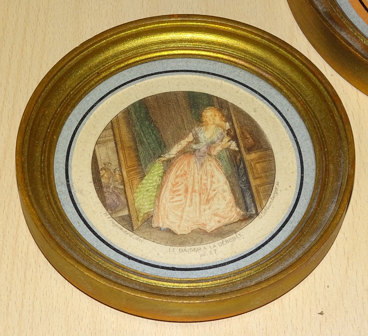 4 19th Century Engravings, G.schlumberger, Fragonard, Gilded Frames-photo-2