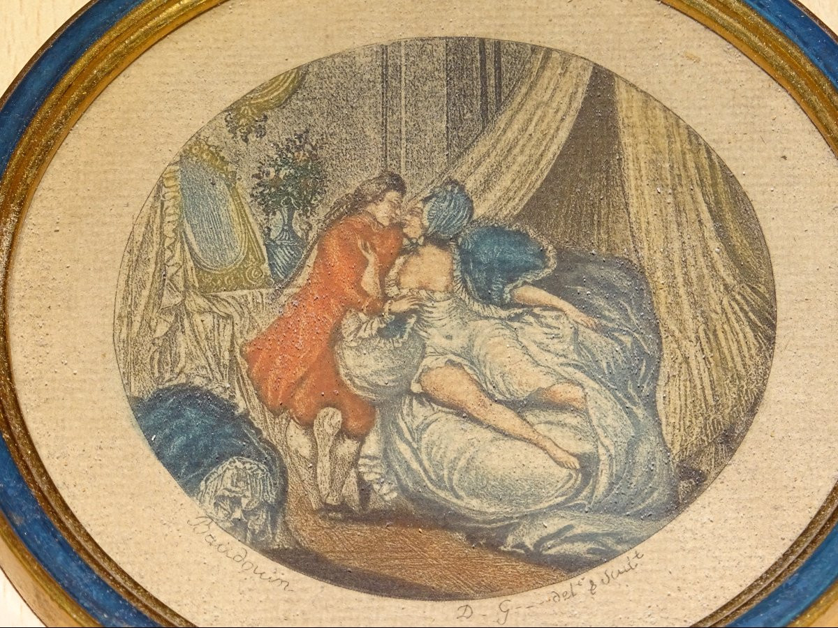 4 19th Century Engravings, G.schlumberger, Fragonard, Gilded Frames-photo-5