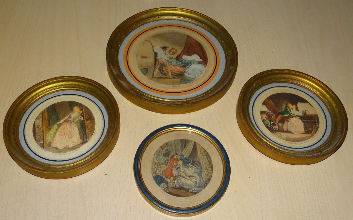 4 19th Century Engravings, G.schlumberger, Fragonard, Gilded Frames