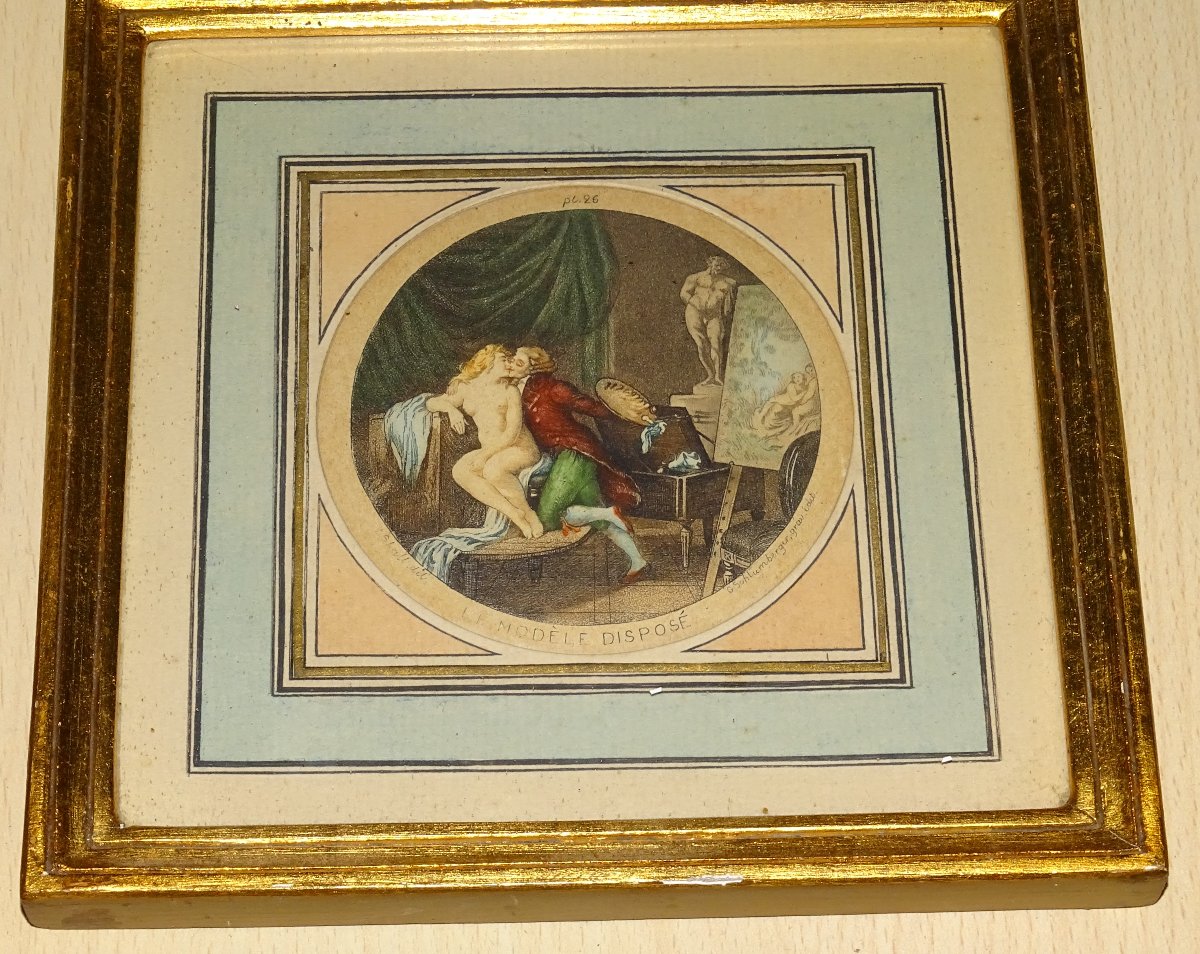 4 Gravures du XIXème, G.Schlumberger, Fragonard, cadres doré-photo-3