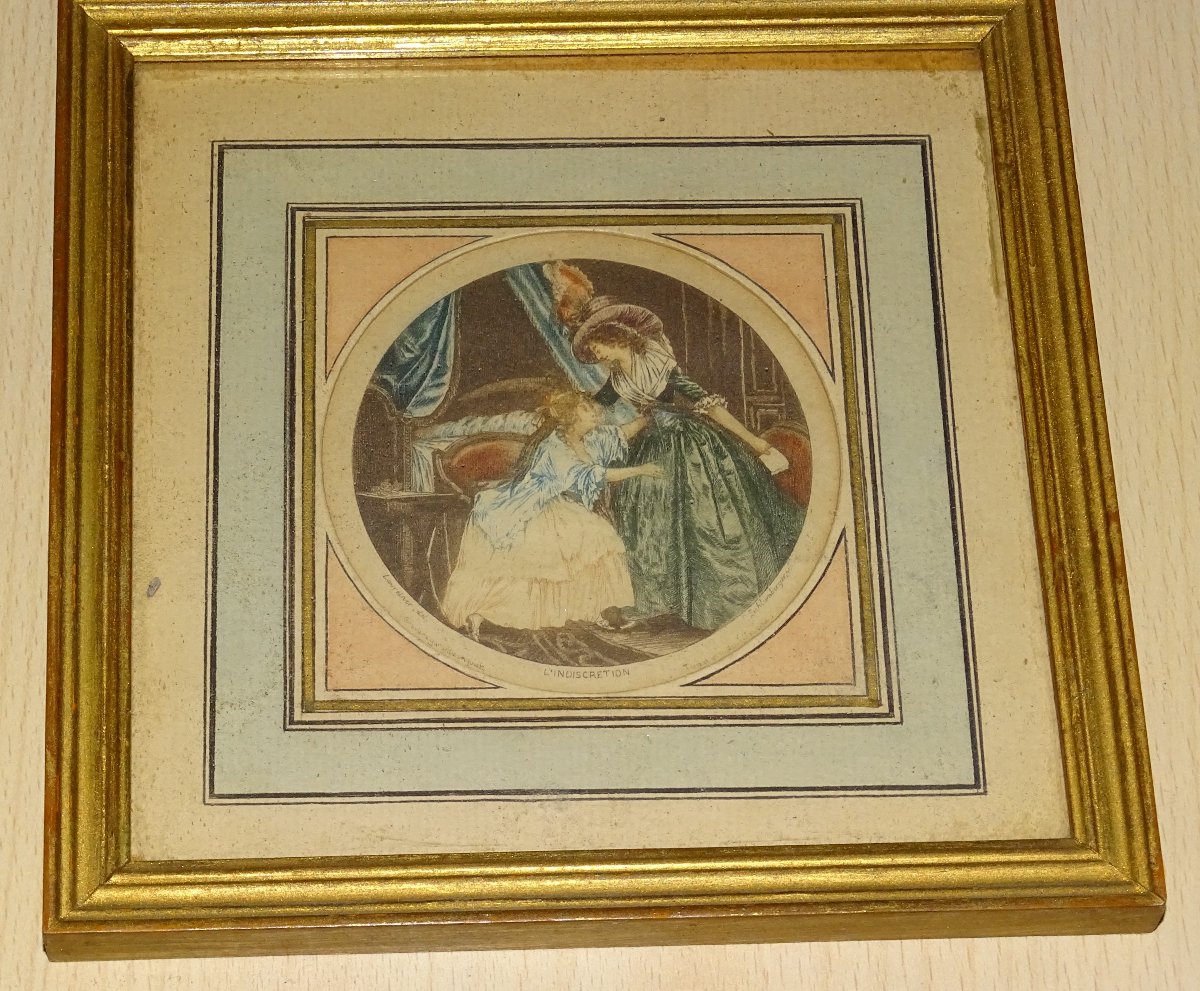 4 Gravures du XIXème, G.Schlumberger, Fragonard, cadres doré-photo-4