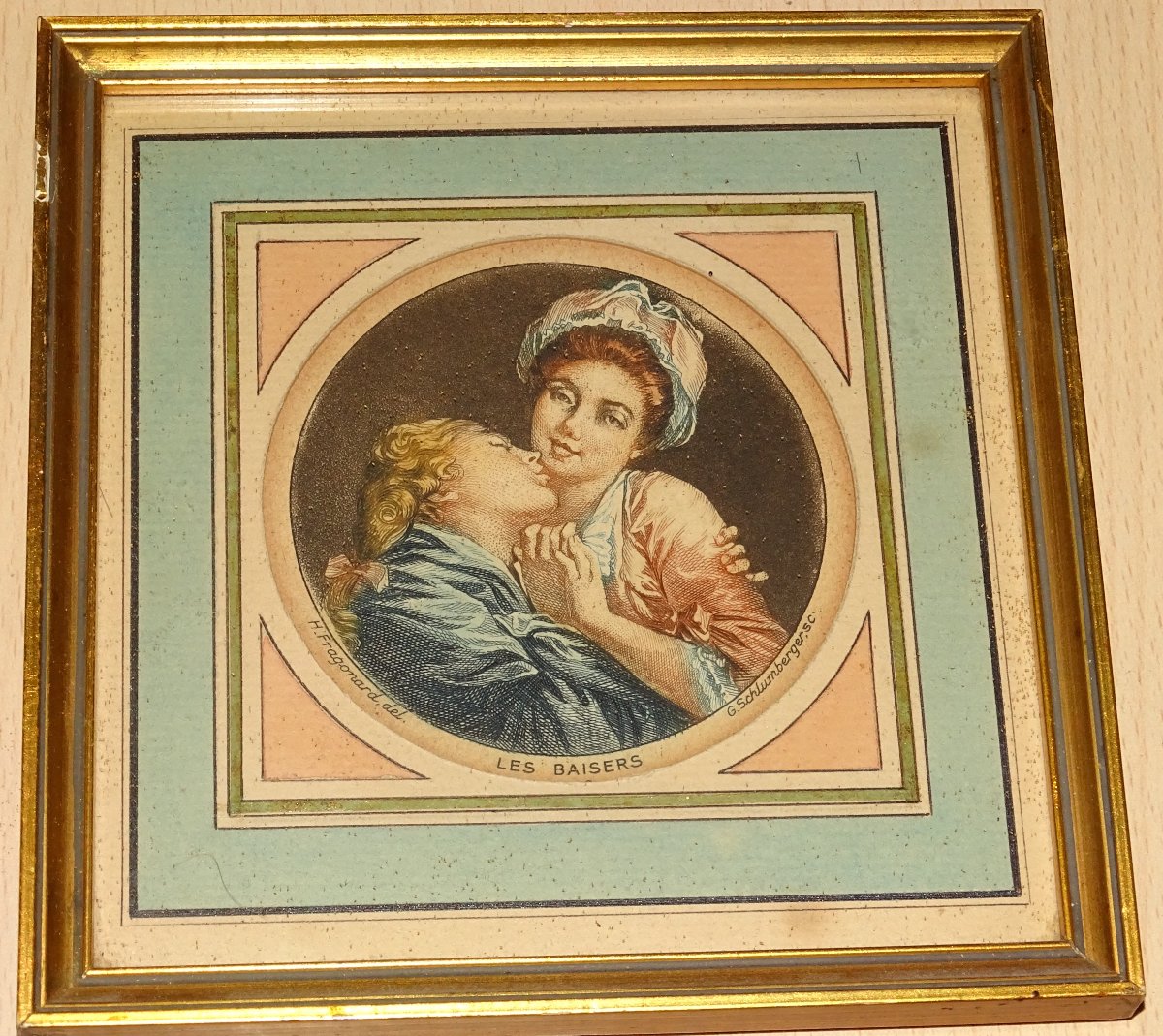 4 Gravures du XIXème, G.Schlumberger, Fragonard, cadres doré-photo-1