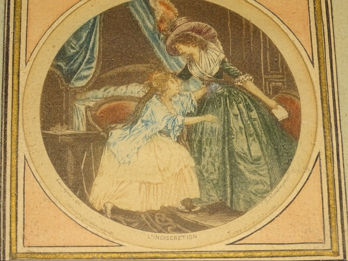 4 Gravures du XIXème, G.Schlumberger, Fragonard, cadres doré-photo-3