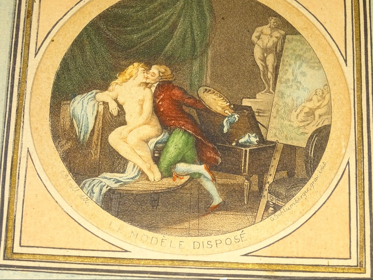4 Gravures du XIXème, G.Schlumberger, Fragonard, cadres doré-photo-4