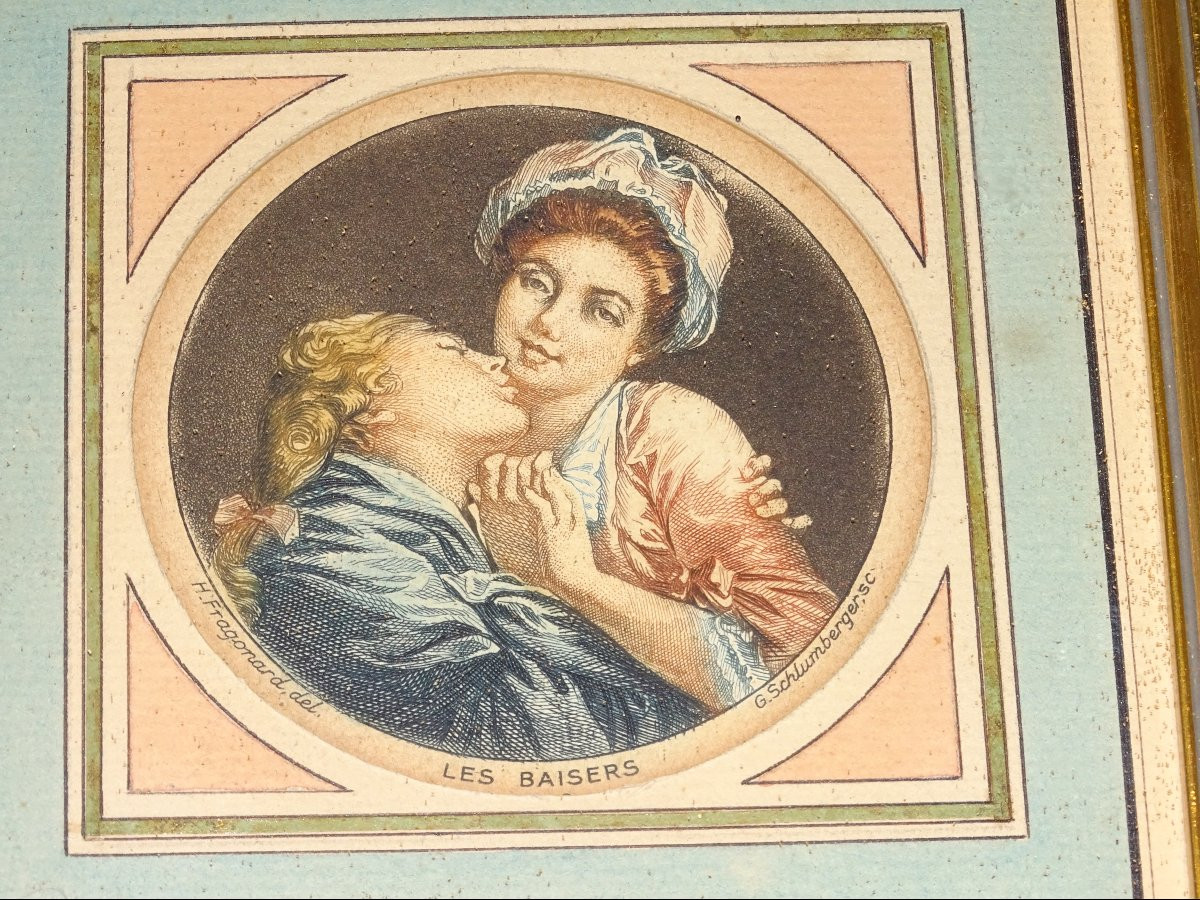 4 Gravures du XIXème, G.Schlumberger, Fragonard, cadres doré-photo-5