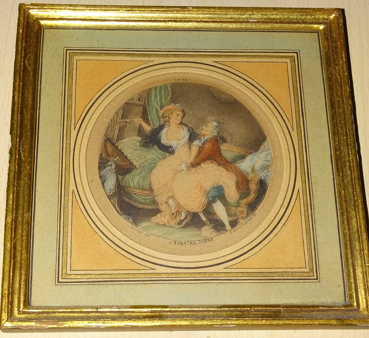 2 19th Century Engravings, G.schlumberger, Fragonard, Gilded Frames-photo-3