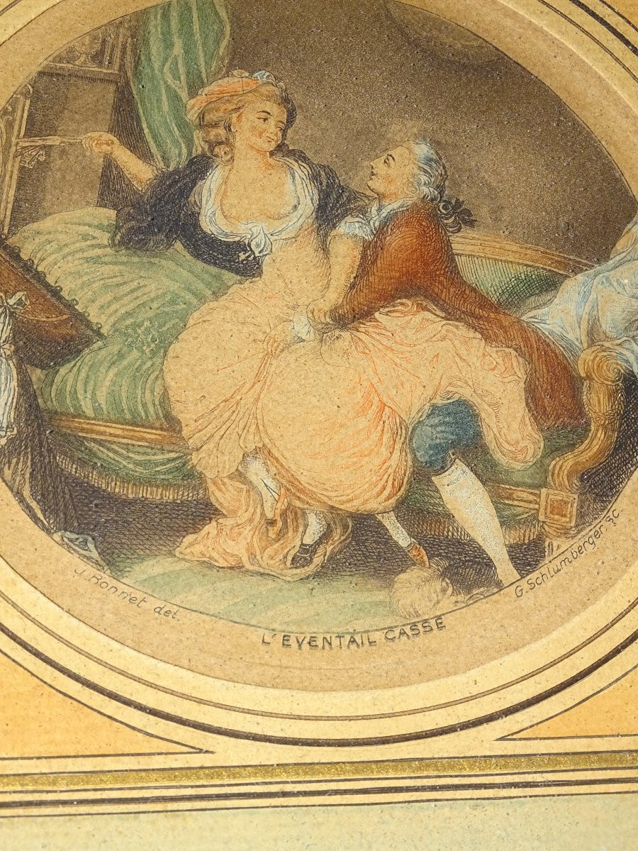 2 19th Century Engravings, G.schlumberger, Fragonard, Gilded Frames-photo-4