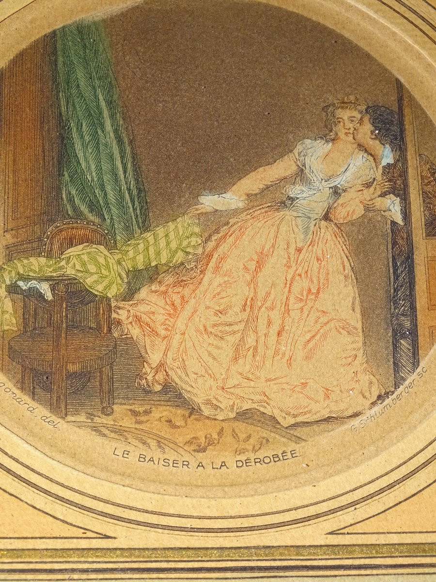 2 19th Century Engravings, G.schlumberger, Fragonard, Gilded Frames-photo-1