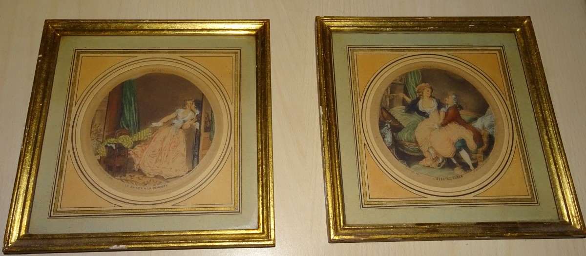 2 19th Century Engravings, G.schlumberger, Fragonard, Gilded Frames