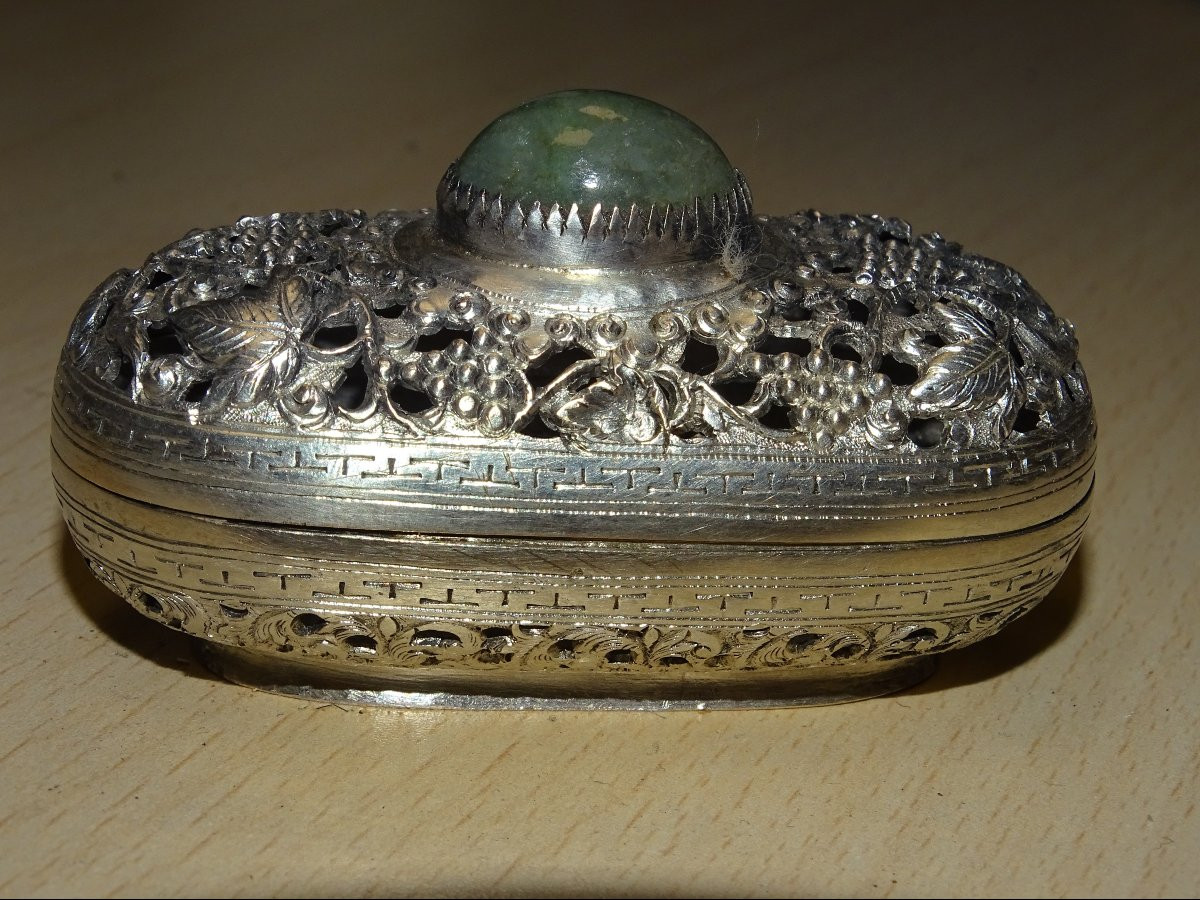 Boite a encens En Argent et pierre dure, Asie Du Sud Est, Début Du XXeme -photo-2