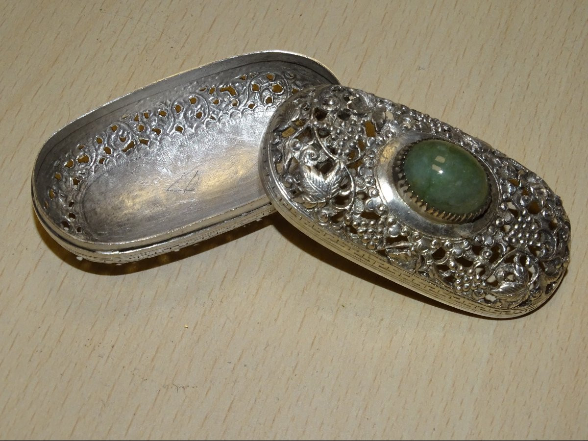 Boite a encens En Argent et pierre dure, Asie Du Sud Est, Début Du XXeme -photo-2