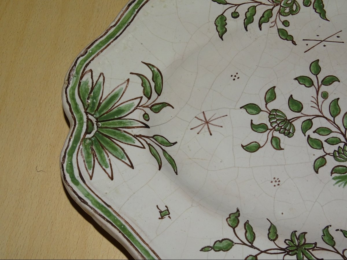 Moustiers Earthenware Oval Dish Signed L.c Character Flowers Foliage 18th Century-photo-3