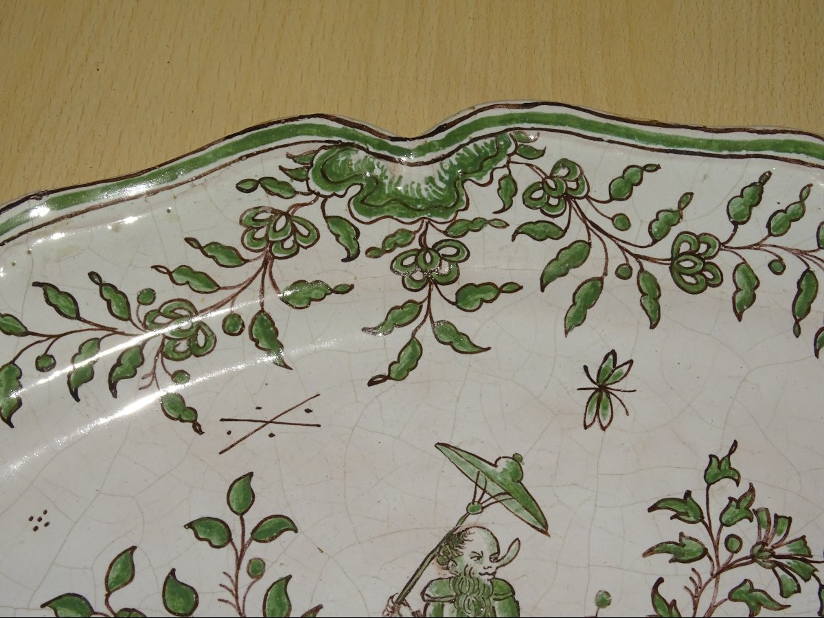 Moustiers Earthenware Oval Dish Signed L.c Character Flowers Foliage 18th Century-photo-1