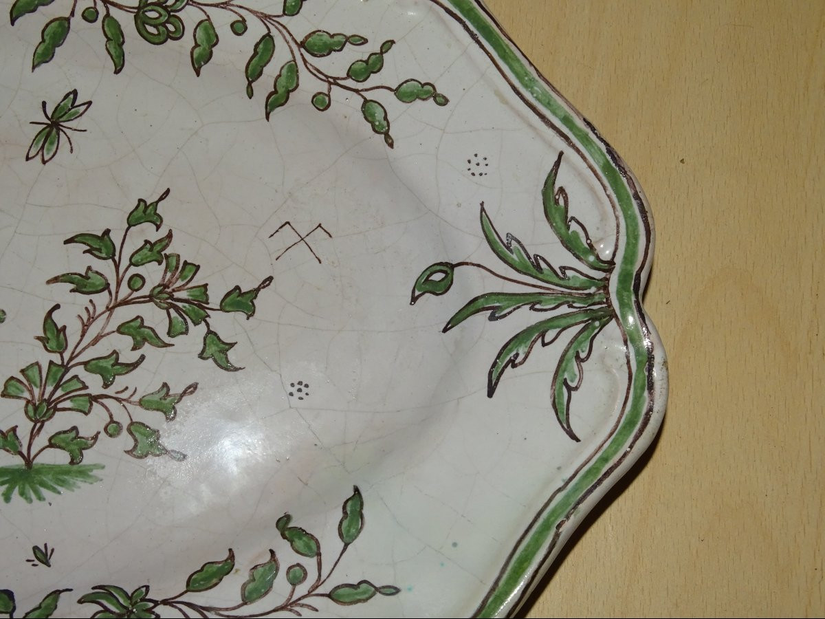 Moustiers Earthenware Oval Dish Signed L.c Character Flowers Foliage 18th Century-photo-2