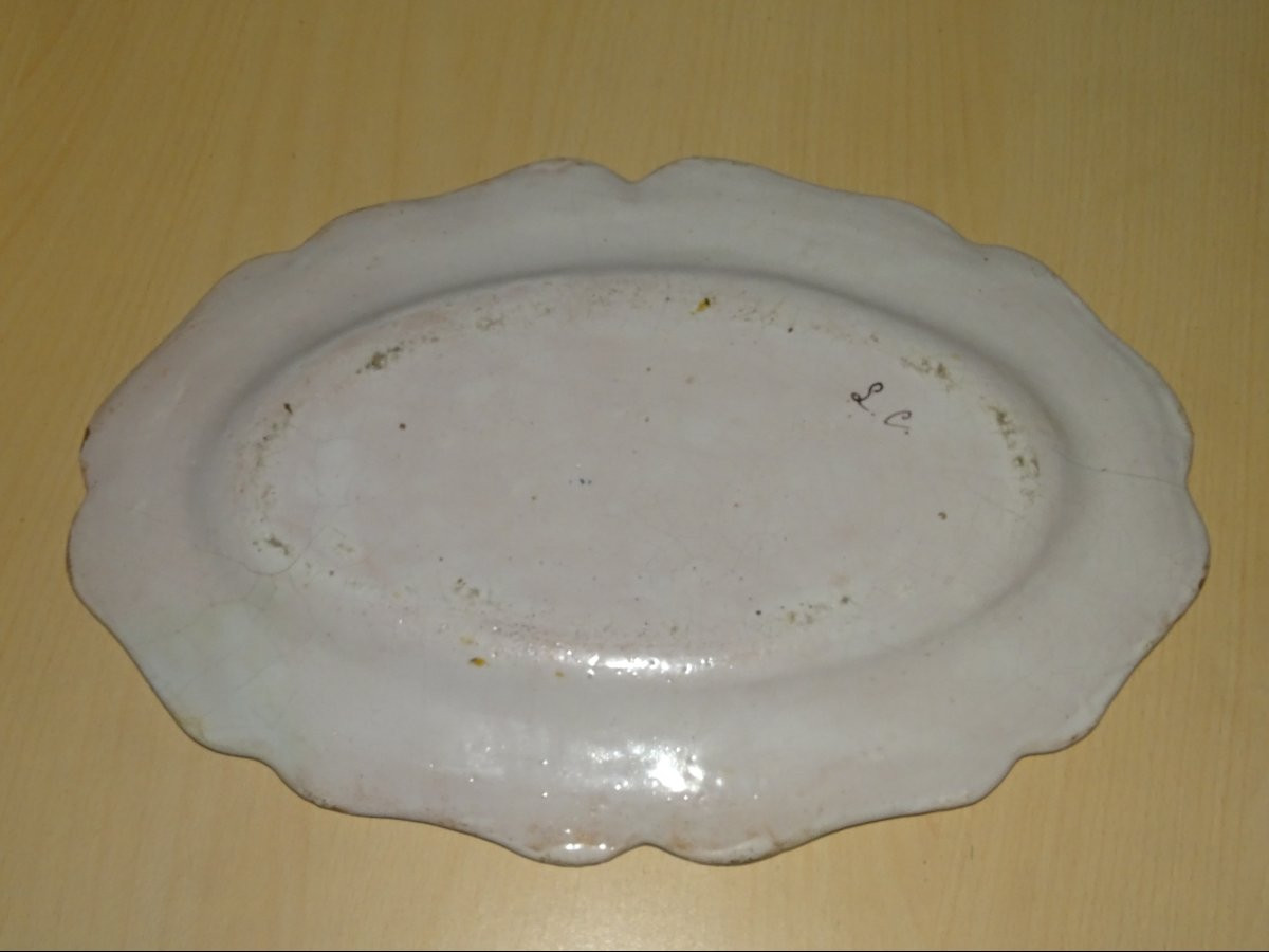 Moustiers Earthenware Oval Dish Signed L.c Character Flowers Foliage 18th Century-photo-4