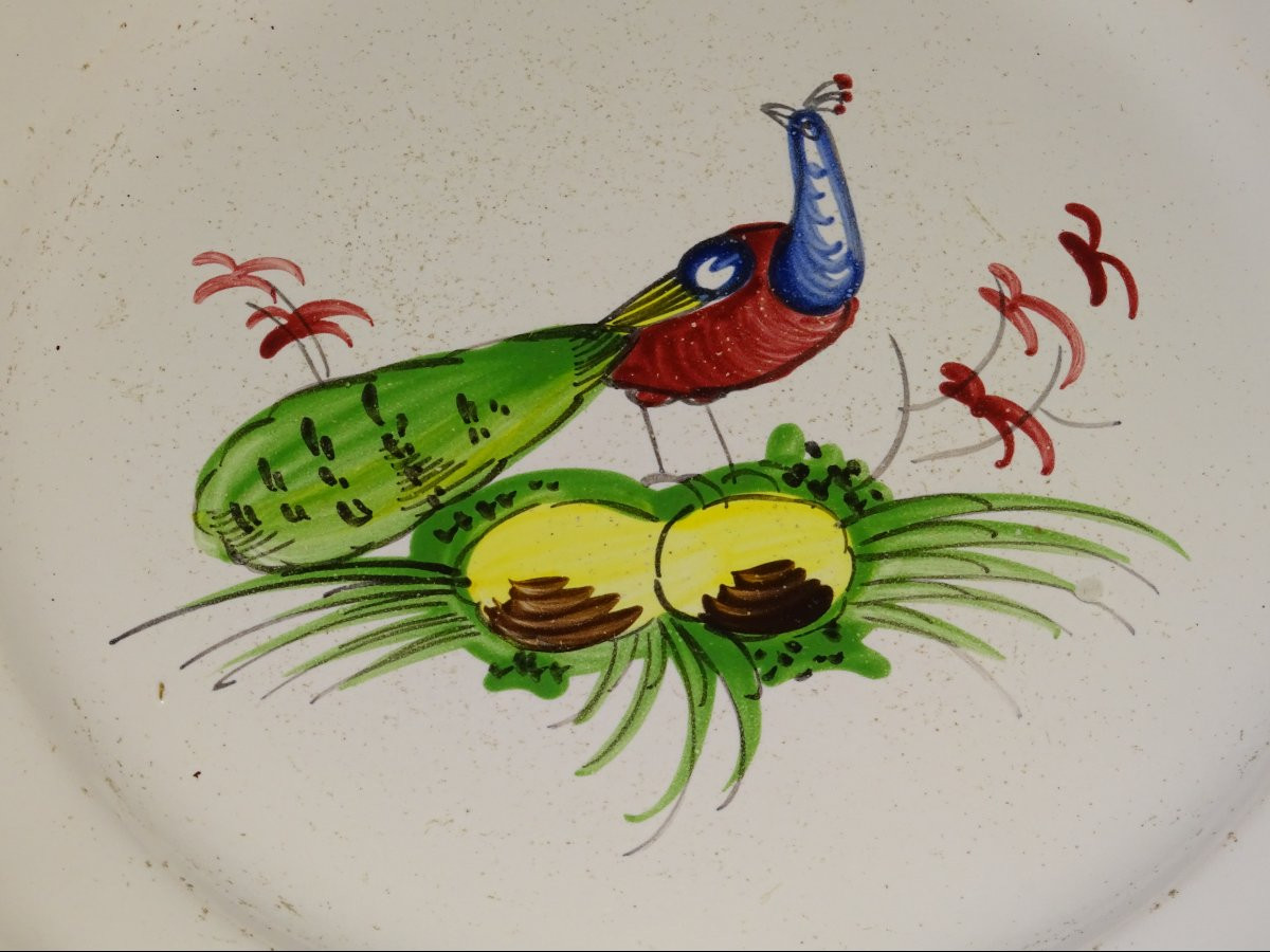 Les Islettes. Assiette en faïence décor polychrome au paon, XVIII-XIXe siècle-photo-2