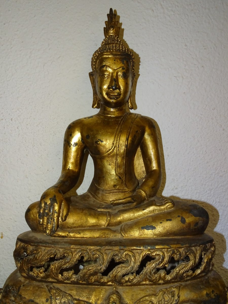Sakyamuni Buddha, Gilded Bronze, Thailand, 18th Or 19th Century, 56 Cm-photo-2
