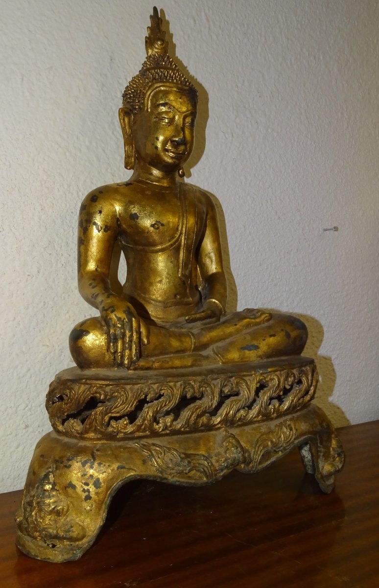 Sakyamuni Buddha, Gilded Bronze, Thailand, 18th Or 19th Century, 56 Cm-photo-3