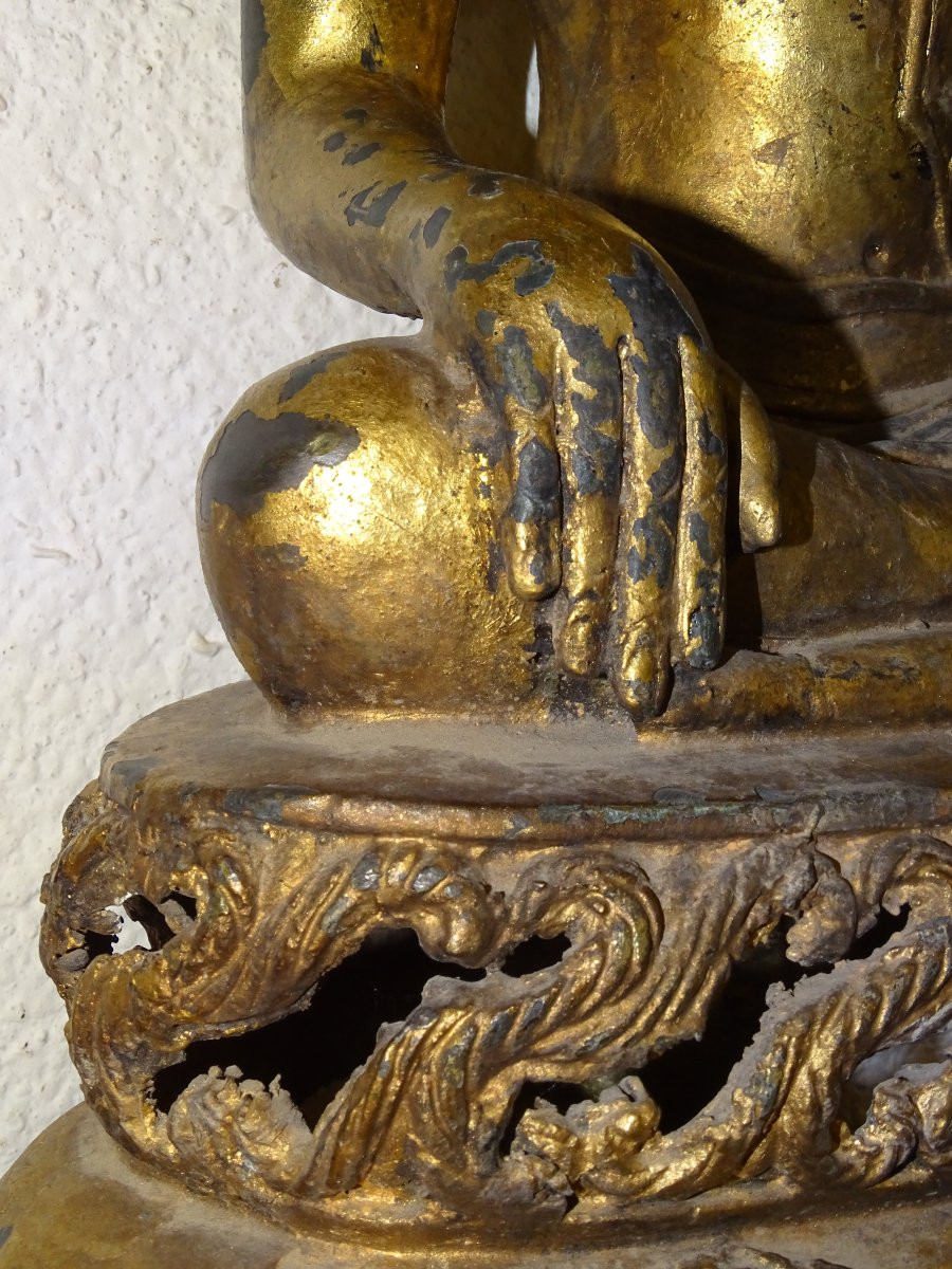 Sakyamuni Buddha, Gilded Bronze, Thailand, 18th Or 19th Century, 56 Cm-photo-4